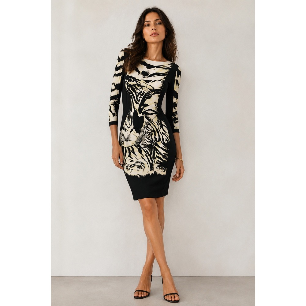 Vintage Y2K Just Cavalli Dress Animal Print Tiger Bodycon Mini  Size 40 US 4